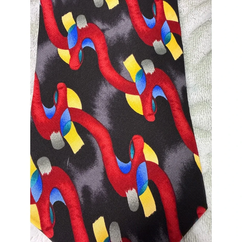 Made in USA 100% Silk Abstract Art Tie | Bold Red Black Tie Gilda's Club 90/2000